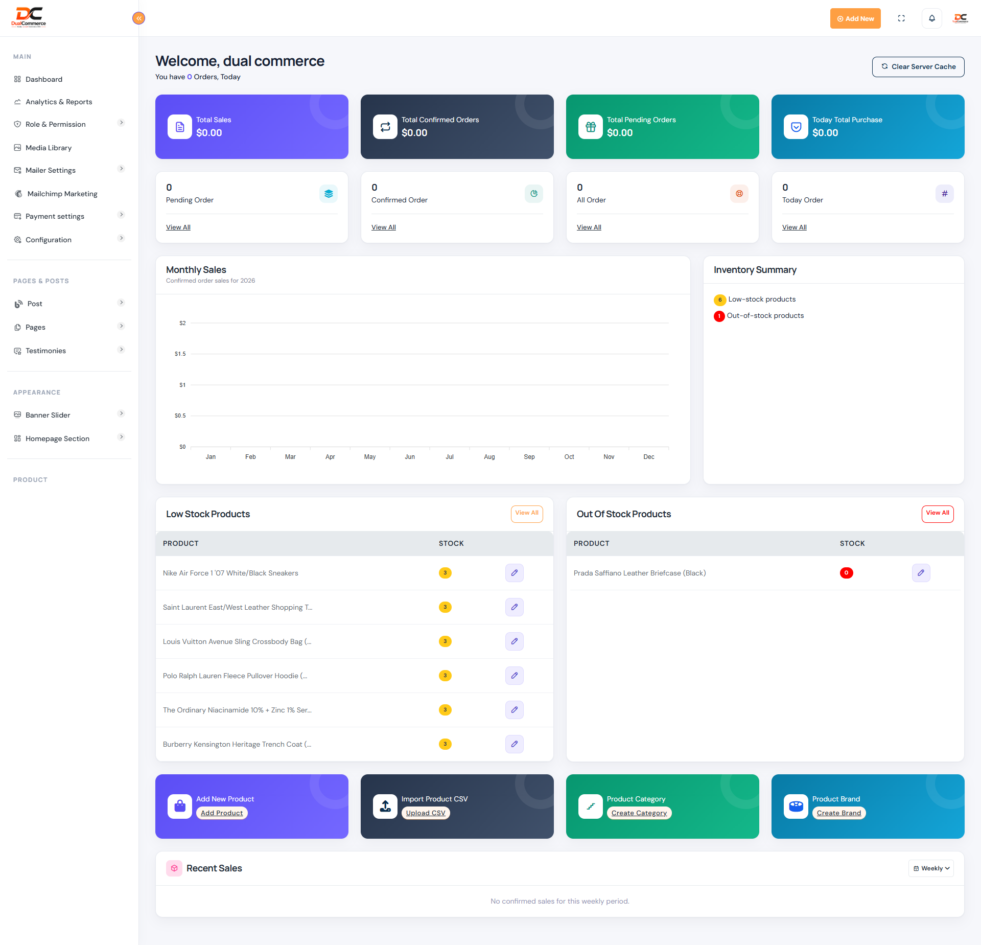 DualCommerce administration dashboard preview