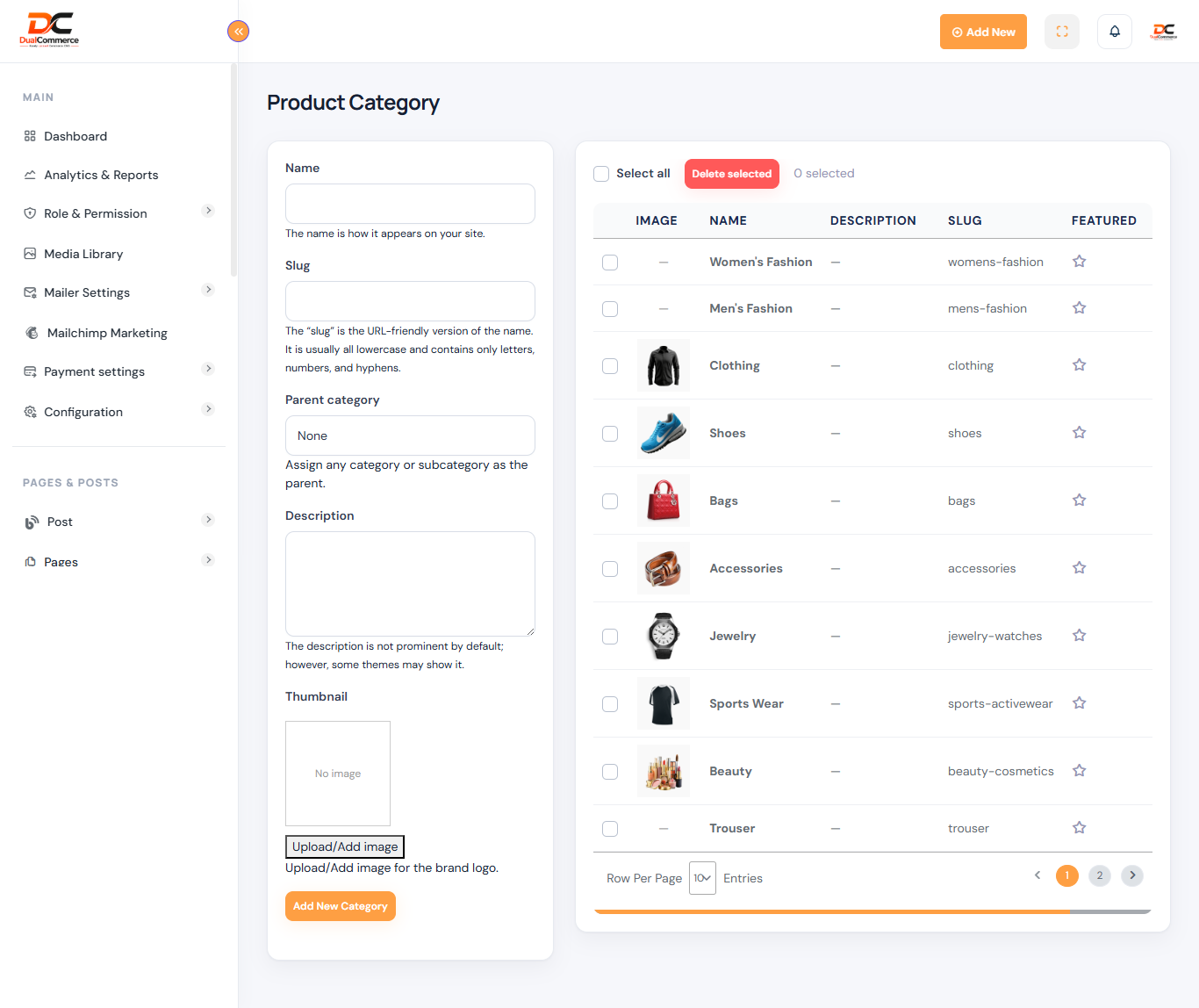DualCommerce product category manager