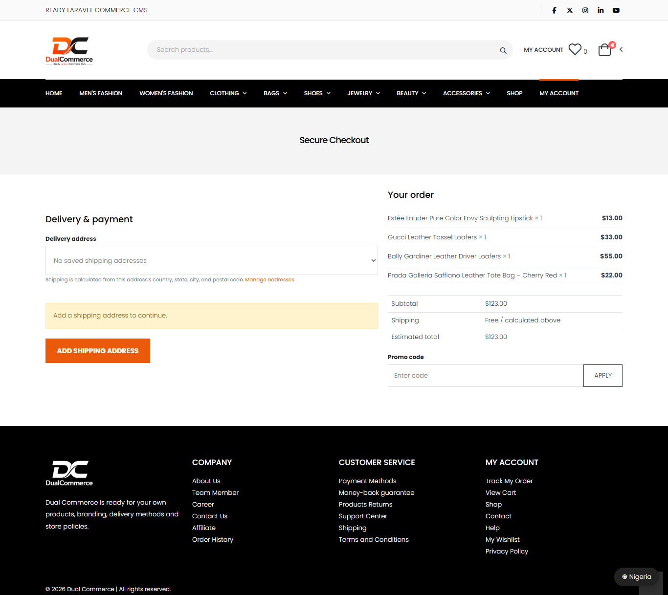 DualCommerce secure checkout screen