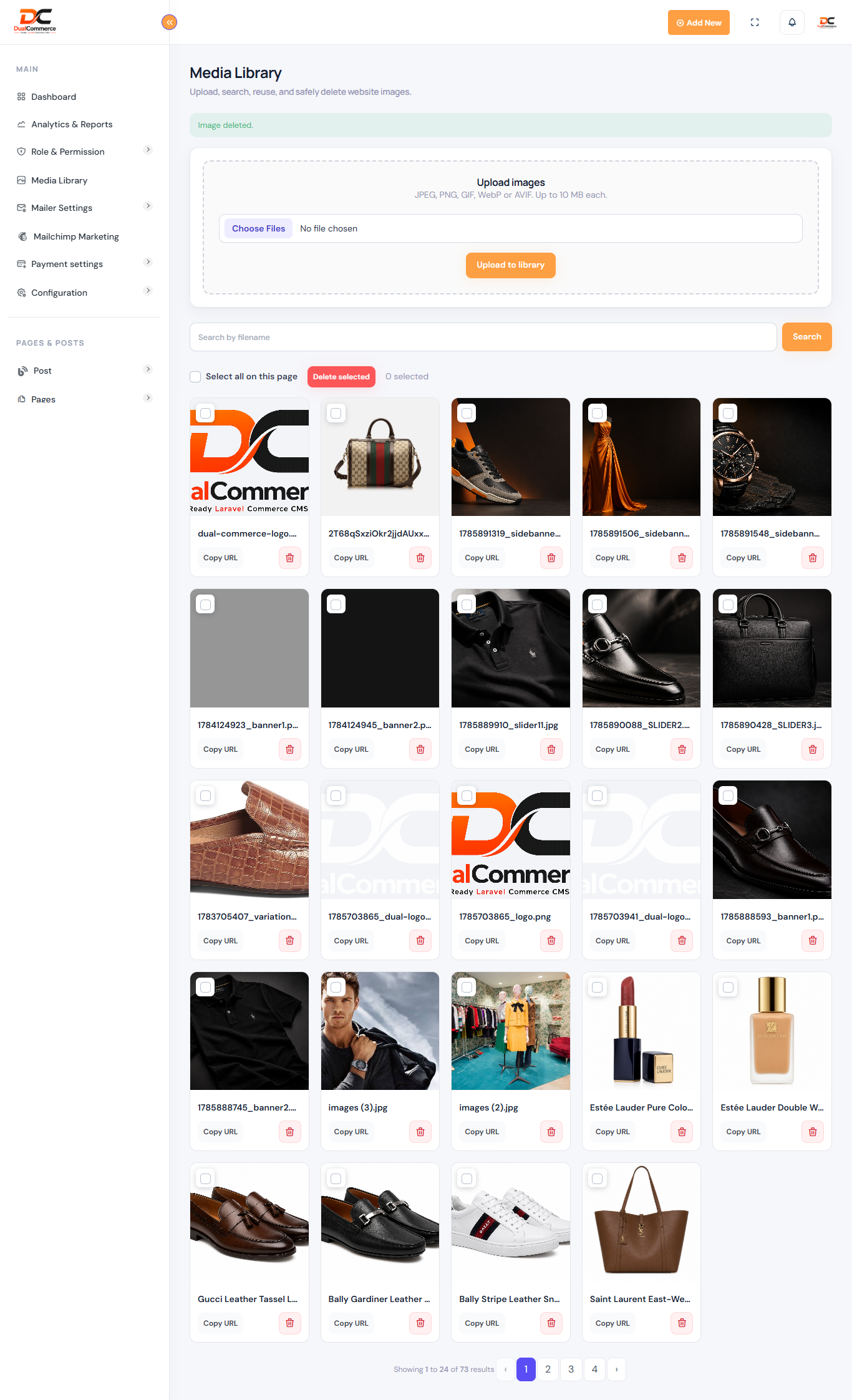 DualCommerce media library screen