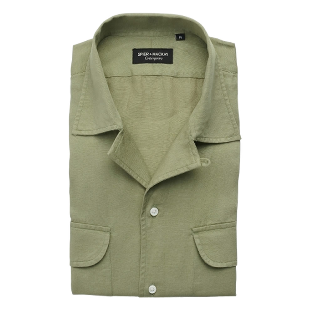 SPIER & MACKAY Sage Green Camp Collar Shirt